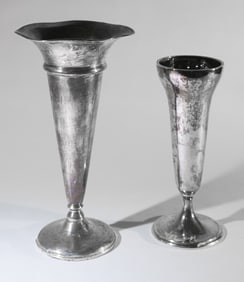 Two Vintage Sterling Silver Weighted Center Vases