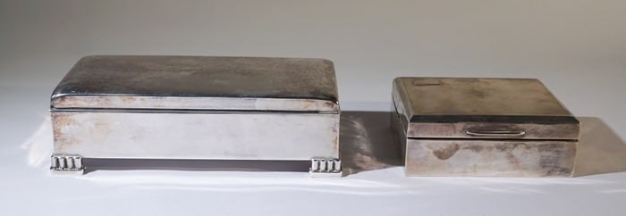 Two Art Deco Sterling Silver Cigarette Desk Boxes