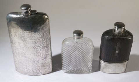 Collection Antique Sterling Whiskey Flasks