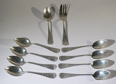 Set Antique Whiting Sterling Silver Tea Spoons