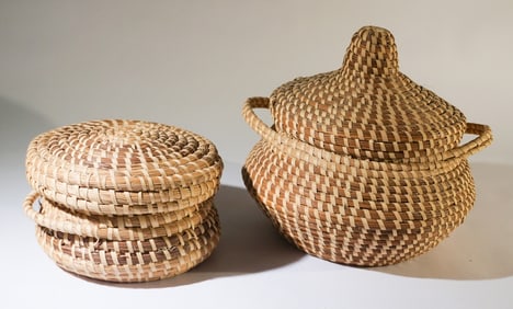 Two Vintage Sweet Grass Low Country SC Baskets