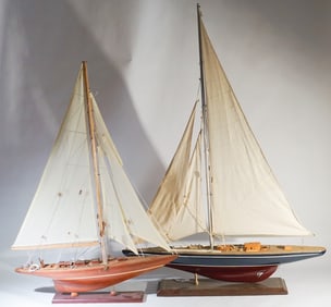 Two Vintage Handcrafted Model Pond Yachts