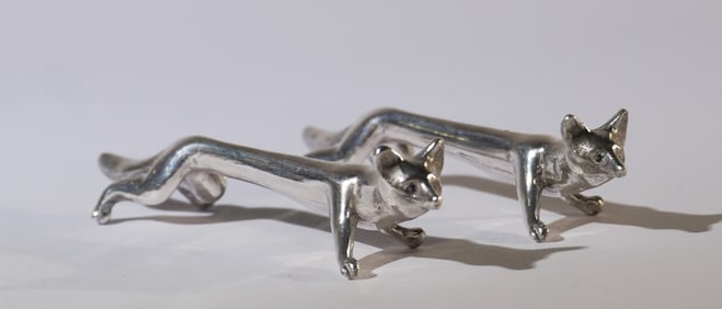 Pair Mid Century Silver Plate Fox Knife Rests