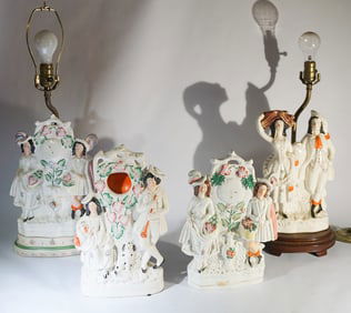 Antique English Staffordshire Pottery & Lamps