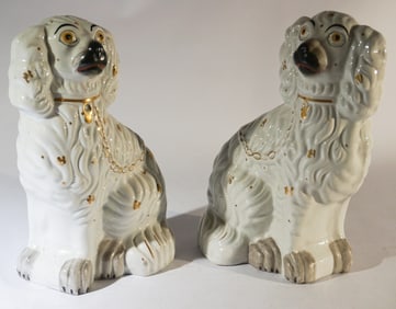 Pair Antique English Staffordshire Spaniels
