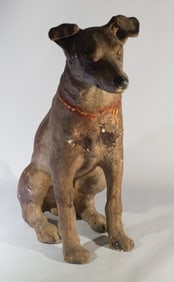 Antique Terracotta Polychrome Seated Jack Russell