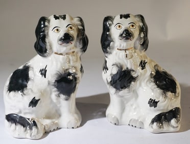 Pair Vintage English Staffordshire Pottery Spaniel