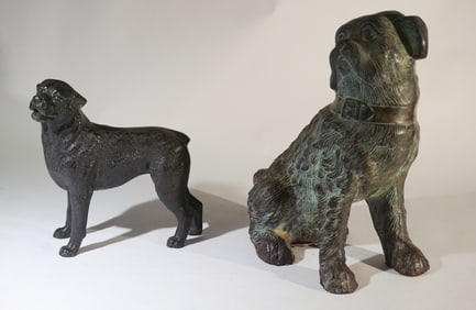 Two Vintage Bronze Dog Sculptures