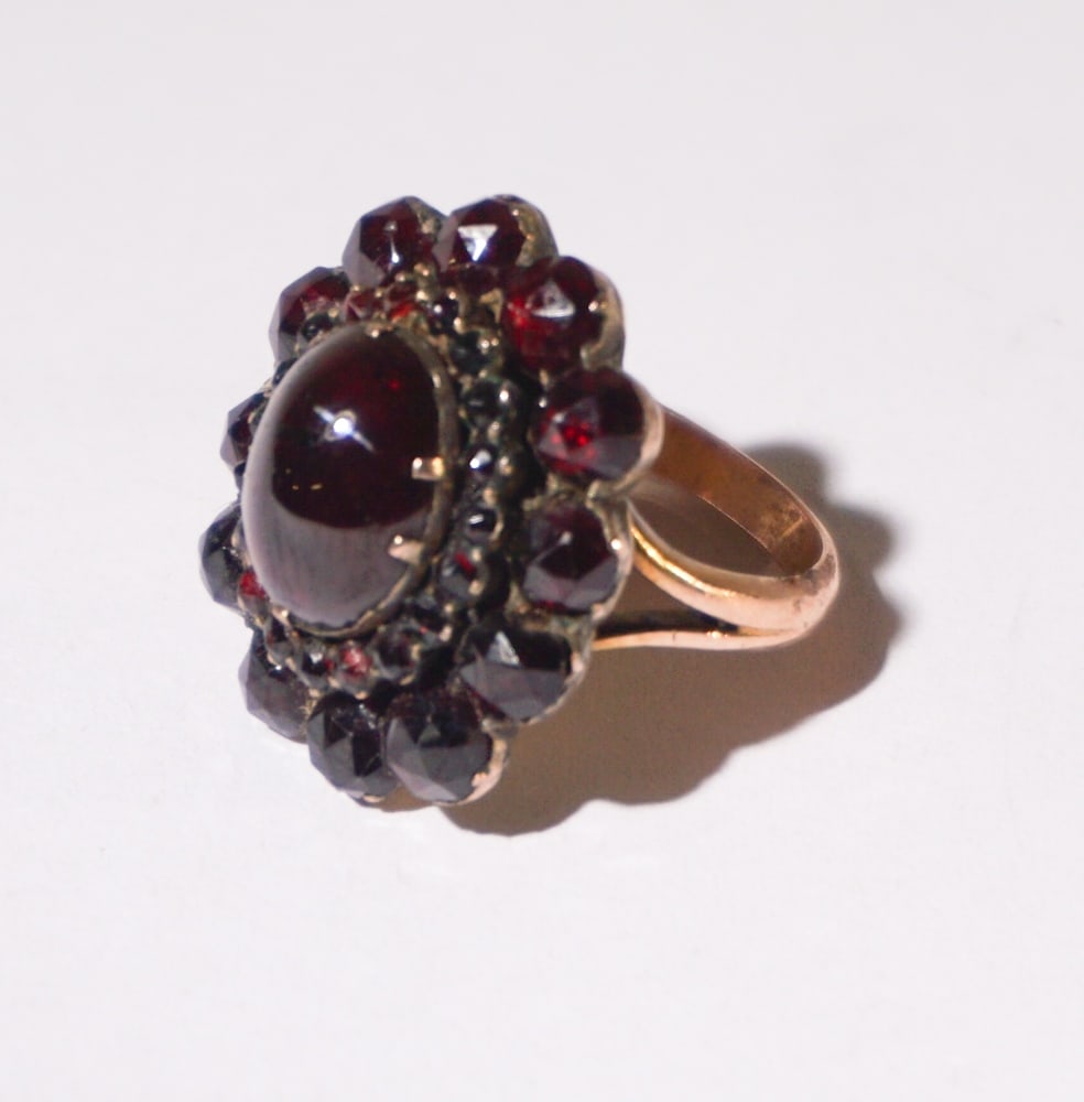 Victorian Bohemian 14k Gold & Garnet Cocktail Ring (1 of 2)