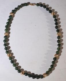 14k Gold & Spinach Jade Necklace