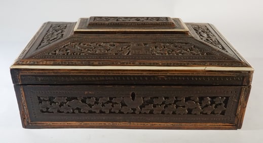 Antique Anglo Indian Carved Rosewood Valuables Box
