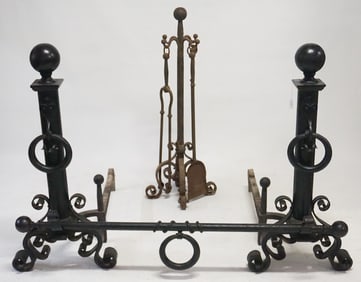 Antique Palace Size Cast & Wrought Iron Andirons