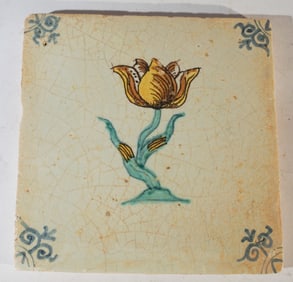 17th Century Delft Decorated Multi Color Tile
