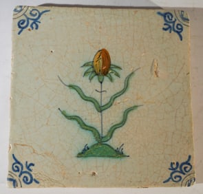 17th Century Delft Decorated Multi Color Tile