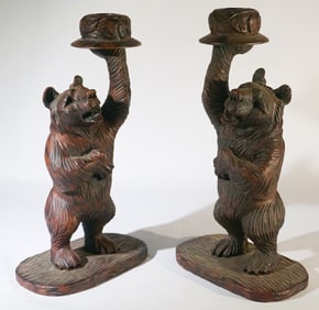Pair Adirondack or Black Forest Style Bear Candles