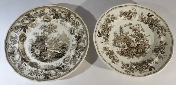 Pair Staffordshire Pearlware Landscape Dishes