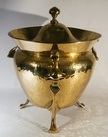 Antique Art Nouveau Hammered Brass Centerpiece