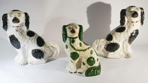 Pair Antique Staffordshire Pottery Spaniels