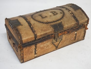 Charming Antique Buckskin Dome Top Trunk