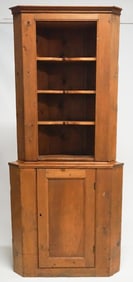 Country Federal Pine Two Piece Corner Cabinet