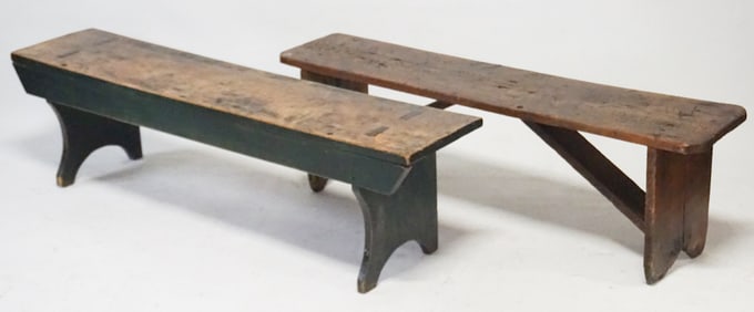 Two American Country Hepplewhite Bucket Benches