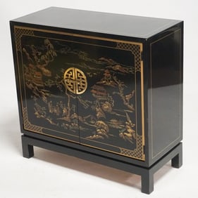 Designer Japanese Black Lacquer Side Cabinet