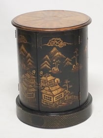 Regency Style Chinoiserie Cylinder Side Table