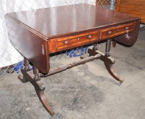 Edwardian Drop Leaf Inlaid Mahogany Sofa Table