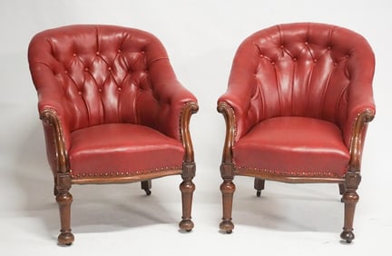 Excellent English Antique Club Red Leather Chairs
