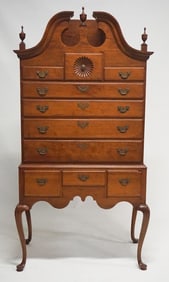 American Queen Anne Cherry Bonnet Top Highboy