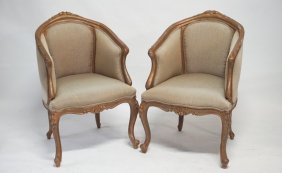 Pair Italian Carved & Gilt Barrel Chairs
