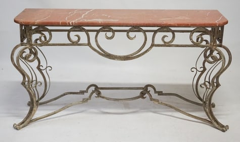 Handsome Italian Iron & Marble Top Console Table