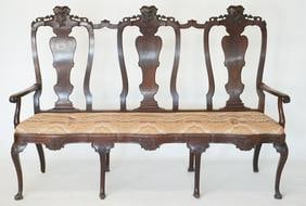 Portuguese Carved Queen Anne Mahogany Settee