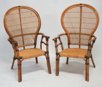 Charming Pair Bent Bamboo Adirondack Arm Chairs