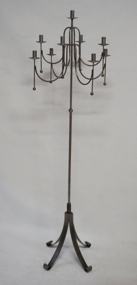 Designer Brushed Nickel Iron Floor Candelabra