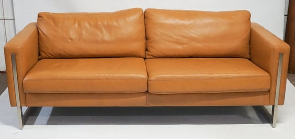 Excellent Designer Leather & Chrome Sofa