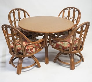Mid Century Rattan Bamboo Breakfast Table & Chairs