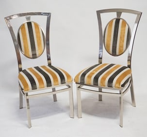 Pair Mid Century Brushed Nickel Side Chairs
