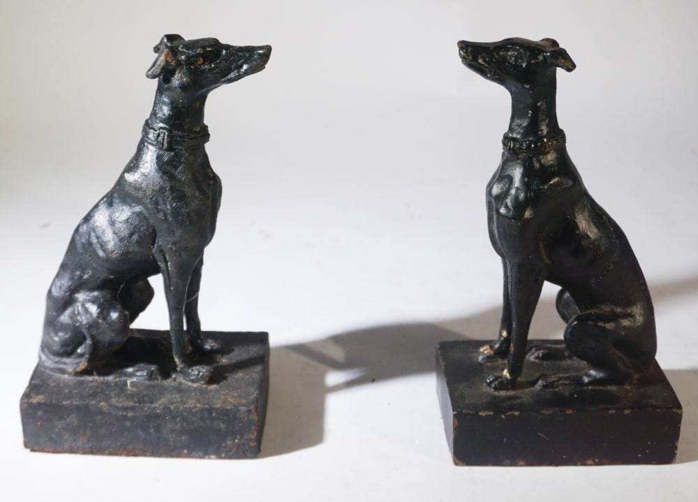 Pair Antique Hound Iron Cold Painted Bookends (1 of 2)