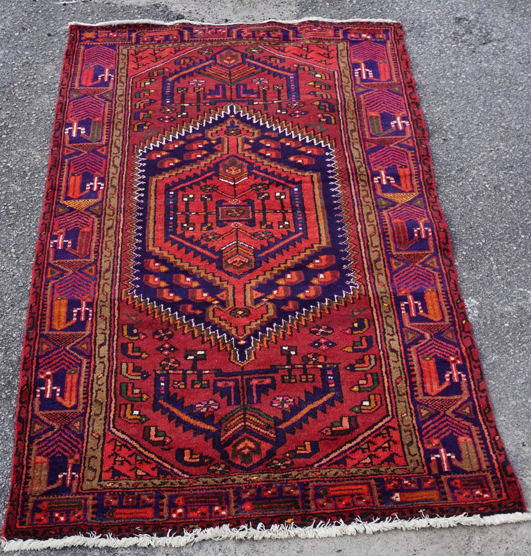 Antique Persian Tribal Carpet: Mid 20th century. Having excellent colors throughout. Good condition well kept. L83" W47" Sold from the collection of an Aiken, South Carolina gentleman.