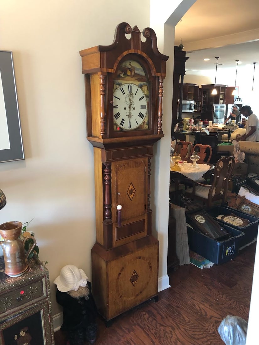 English Regency Inlaid Mixed Wood Tall Case Clock (1 of 5)