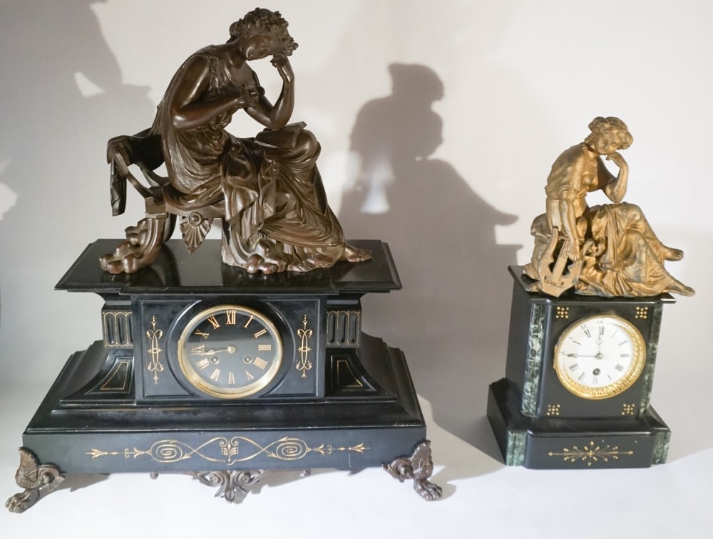 Two Fine French Slate Renaissance Mantle Clocks (1 of 3)