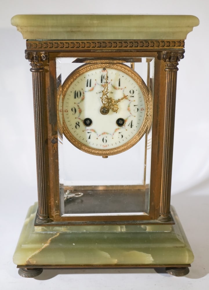 Tiffany & Co Onyx & Brass Crystal Regulator Clock (1 of 4)