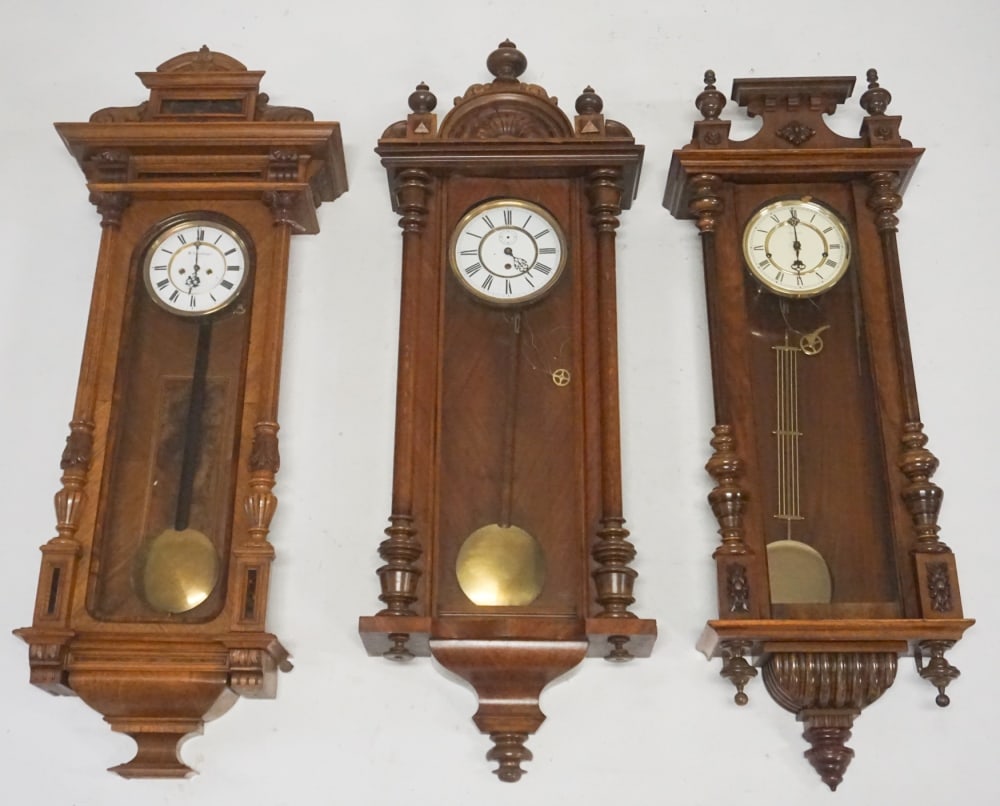 Three Antique German Carved Wall Regulator Clocks (1 of 2)