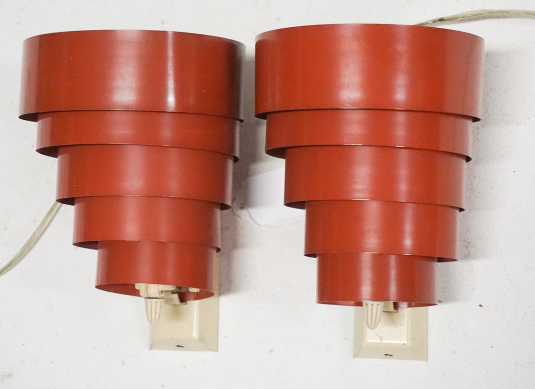 Pair Mid Century Venetian Blind Tiered Wall Sconces (1 of 2)