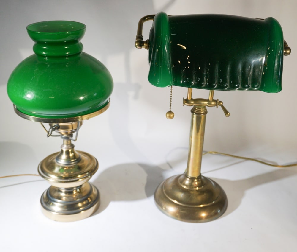 Two English Club Style Brass & Glass Table Lamps (1 of 2)