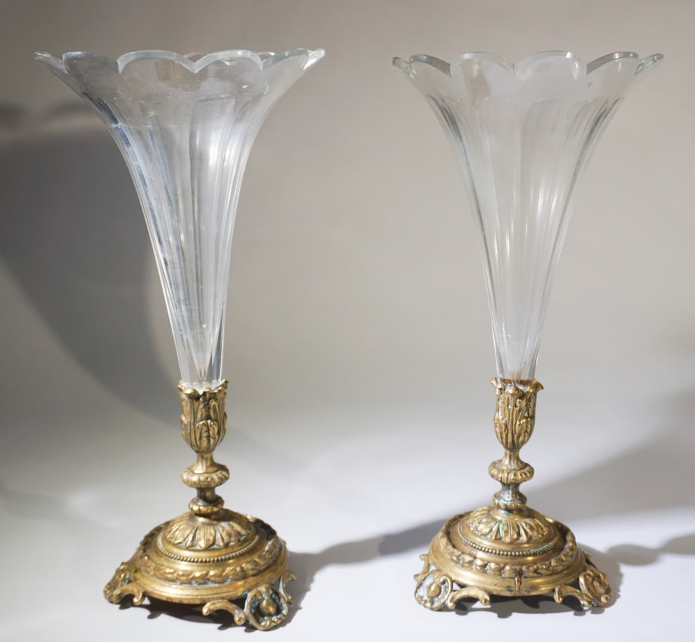 Antique Classical French Brass & Cut Crystal Vases (1 of 4)