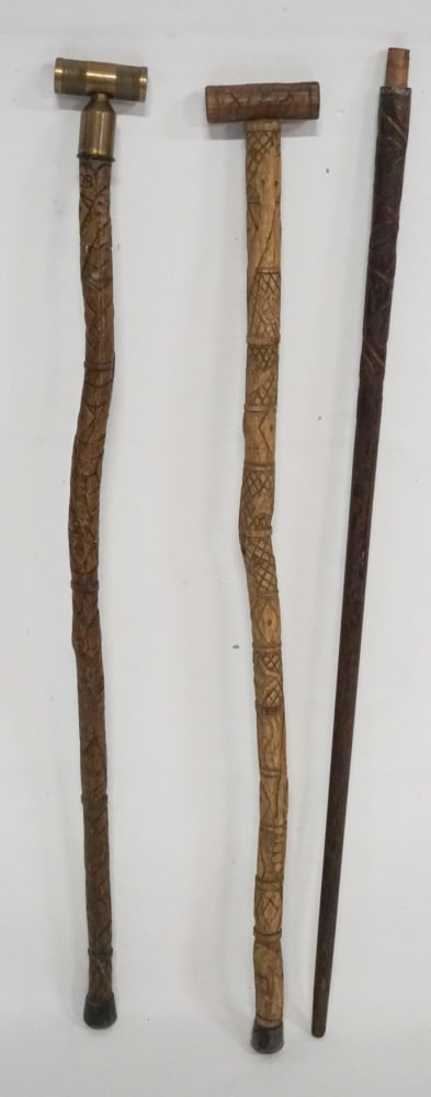 Antique Wood Folk Art Canes or Walking Sticks (1 of 3)