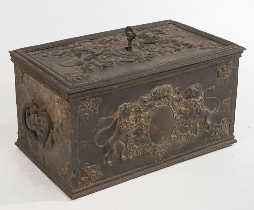 Period Elizabethan Royal Bronze & Iron Hard box or Valuables Chest (1 of 9)