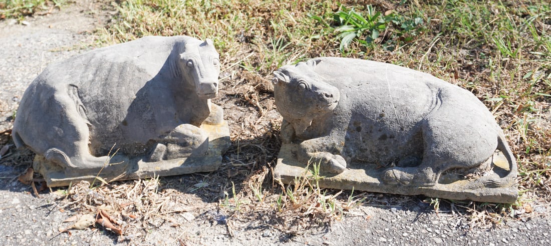 Two Antique Chinese Carved Black Stone Garden Cows (1 of 10)